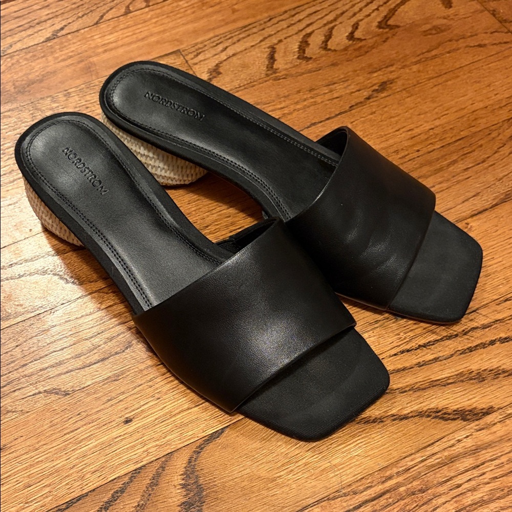 Nordstrom Black Mules with Woven Heel